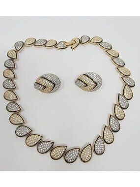 Butler Fifth Avenue Rhinestone Necklace Earrings Set Gold Silver Clip On